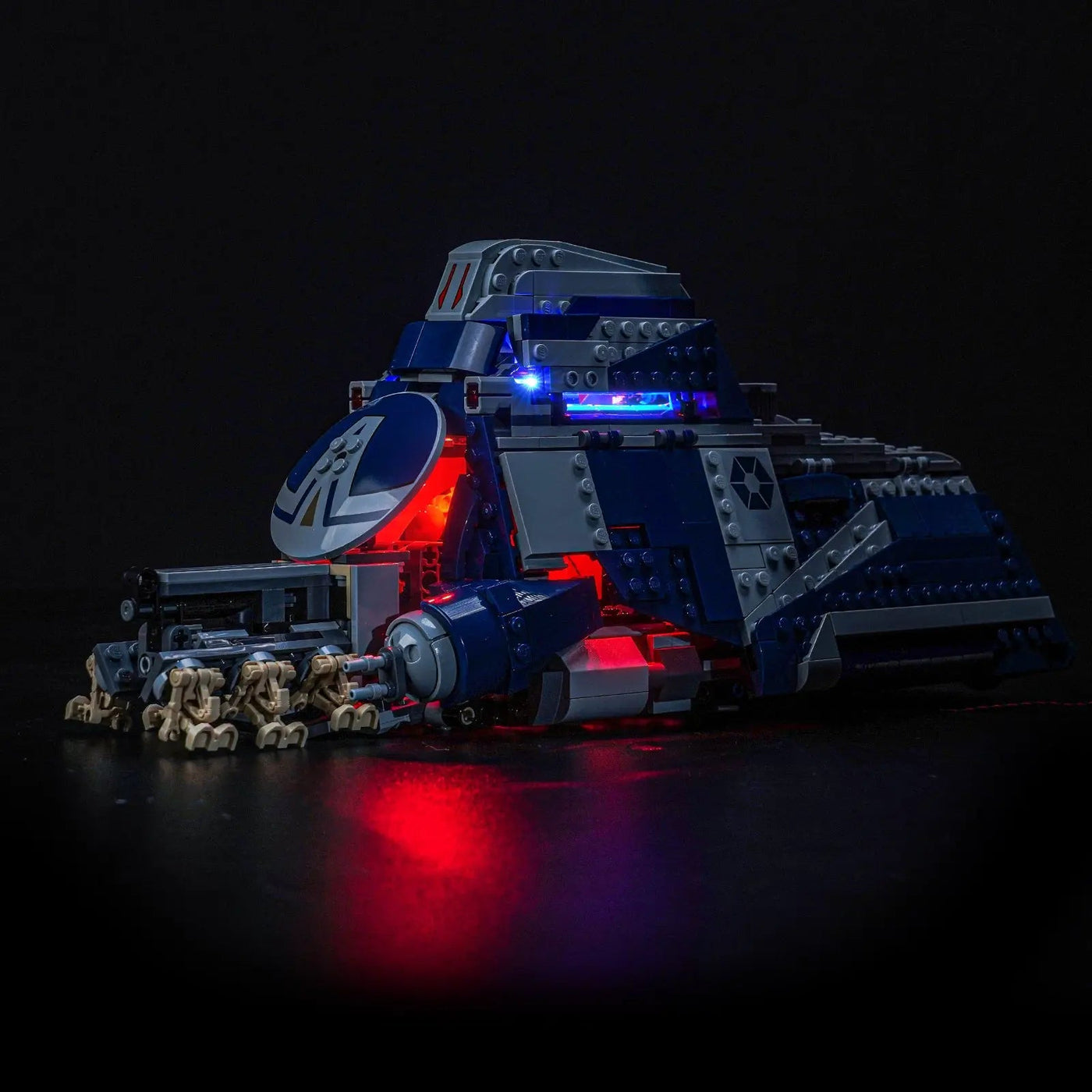 LEGO® Star Wars Battle of Felucia Separatist MTT #75435 close-up of the LED lighting detail, with the LED light kit