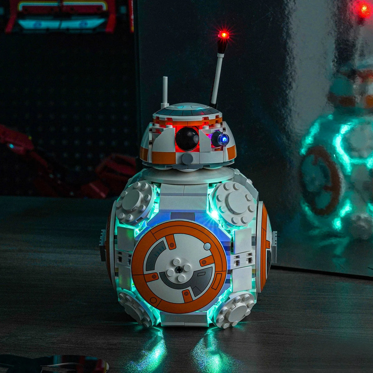 LEGO® Star Wars BB-8 Astromech Droid #75452 night-mode display glow, with the LED lights