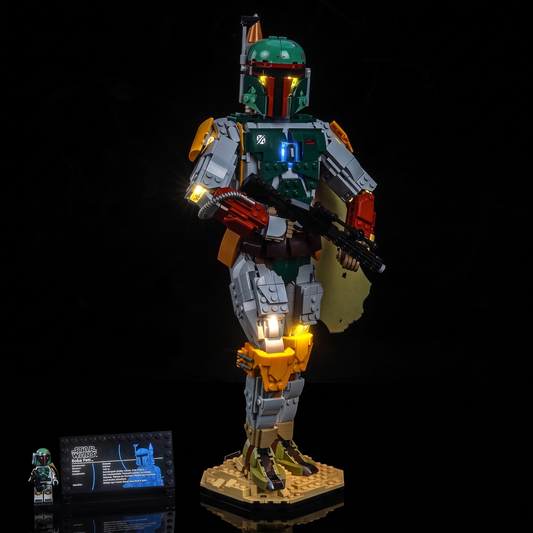 lit shoulder and knee armour plates: Bright My Bricks LED lighting kit for LEGO® Star Wars™ Boba Fett #75455