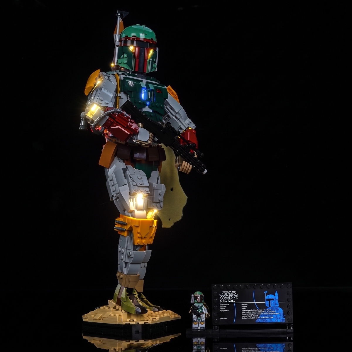 LED kit powered on: Bright My Bricks LED lighting kit for LEGO® Star Wars™ Boba Fett #75455