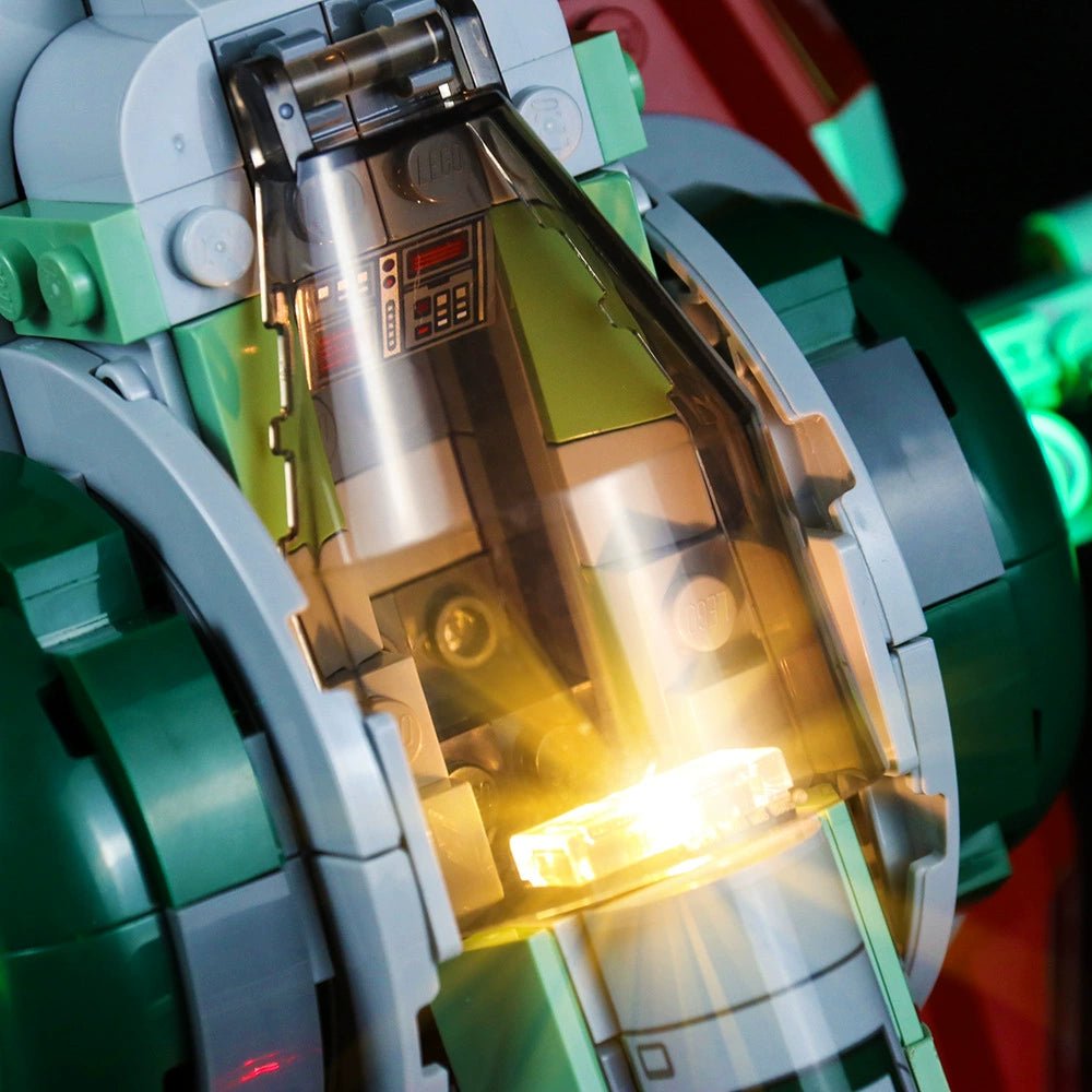 Bright My Bricks custom LED lighting for LEGO® Star Wars Boba Fett’s Starship #75312 — lighting effect on the build
