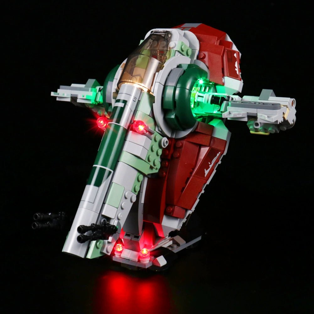 LEGO® Star Wars Boba Fett’s Starship #75312 showcase lighting view, with the LED light kit