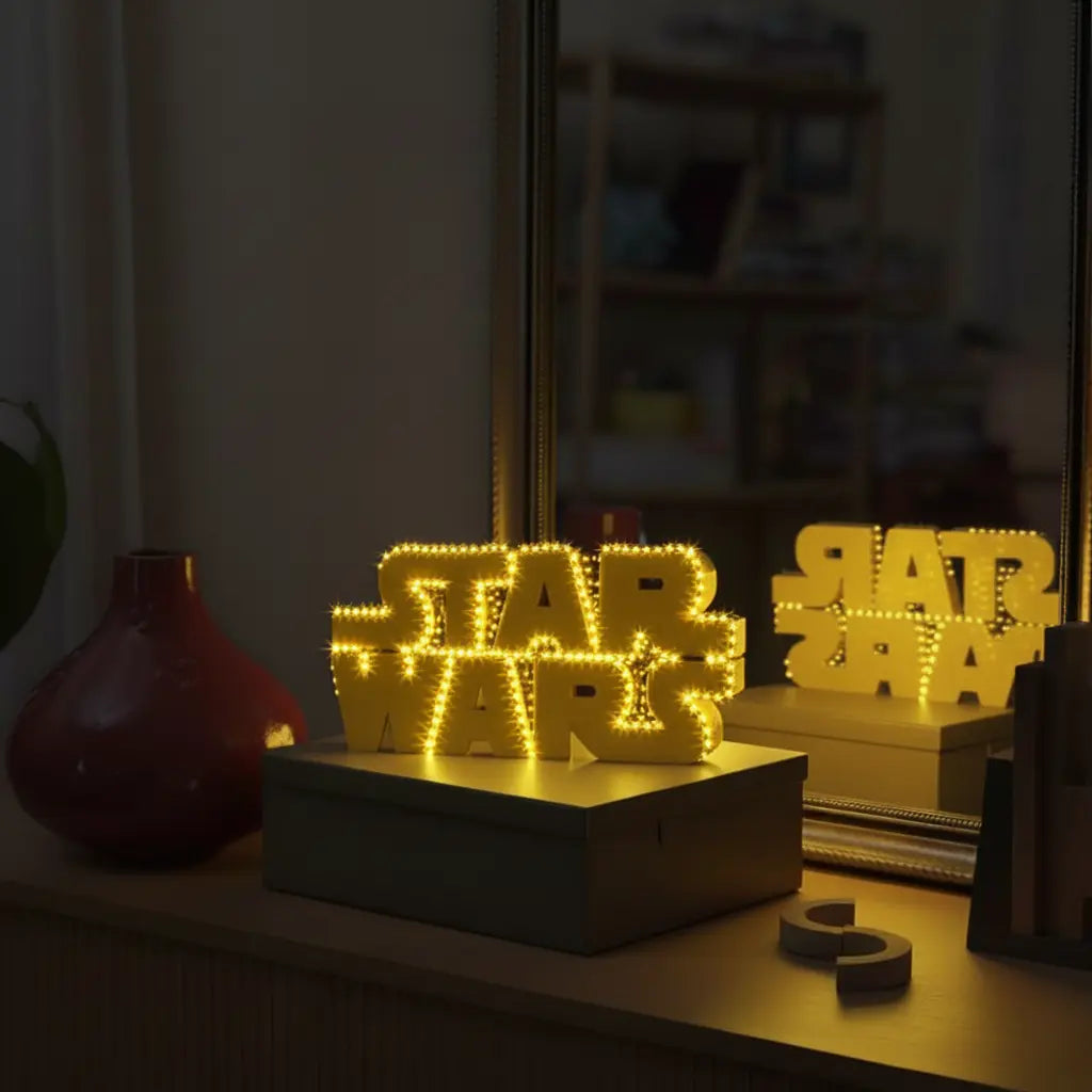LEGO® Star Wars Brick-Built Star Wars Logo #75407 — showcase lighting view (LED lights)