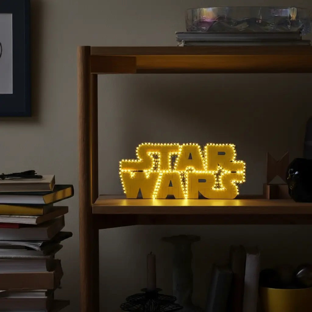 before-and-after lighting: Bright My Bricks display light kit for LEGO® Star Wars Brick-Built Star Wars Logo #75407