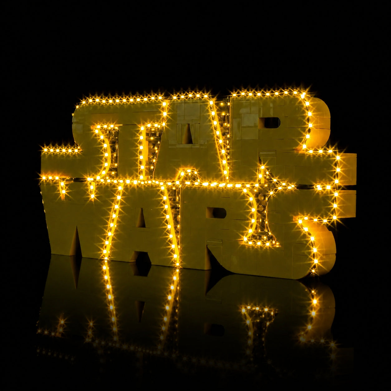 LEGO® Star Wars Brick-Built Star Wars Logo #75407 — illuminated at night (premium LED light kit)