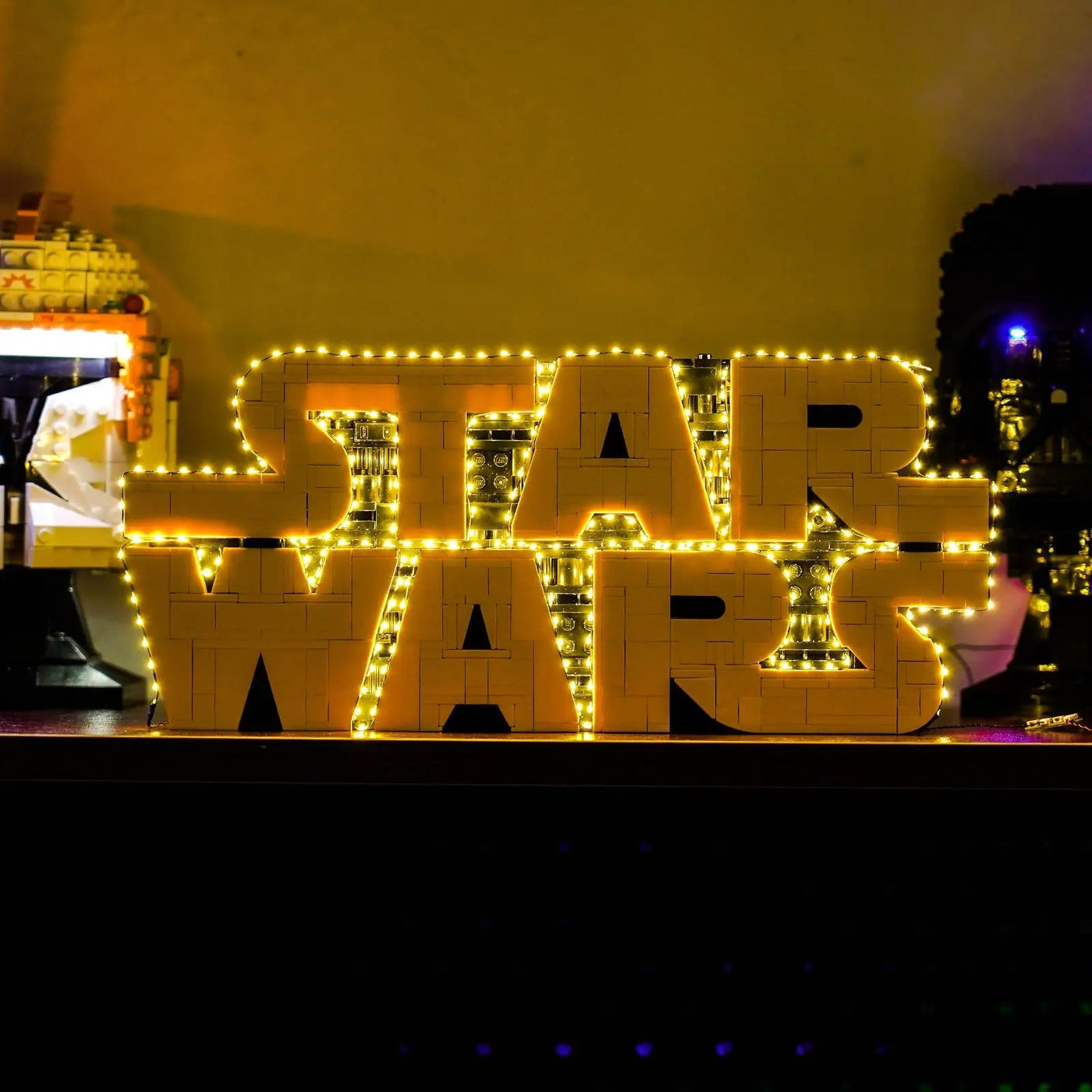 custom LED lighting for LEGO® Star Wars Brick-Built Star Wars Logo #75407, front view fully lit