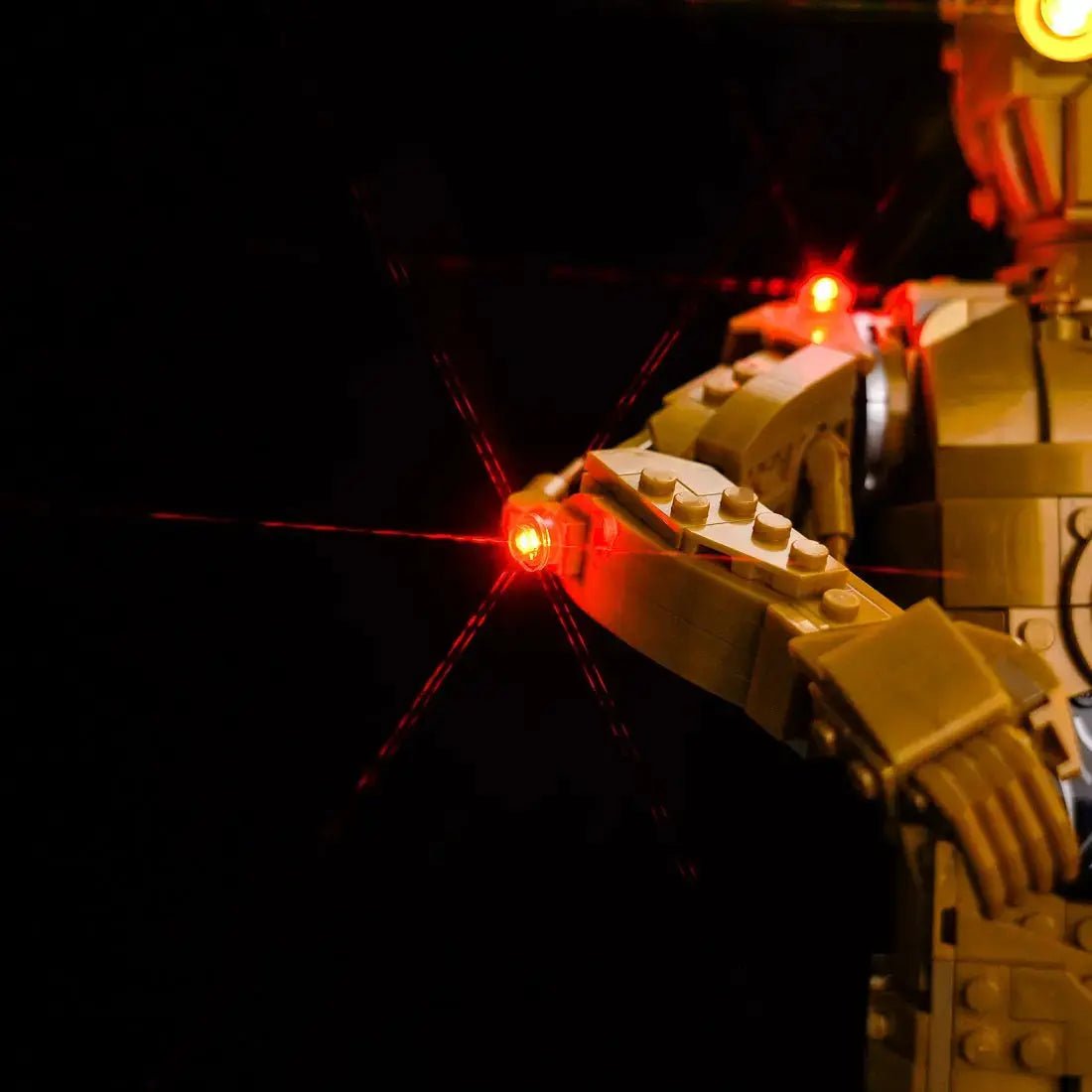 Close-up of LED lights on LEGO Star Wars C-3PO #75398