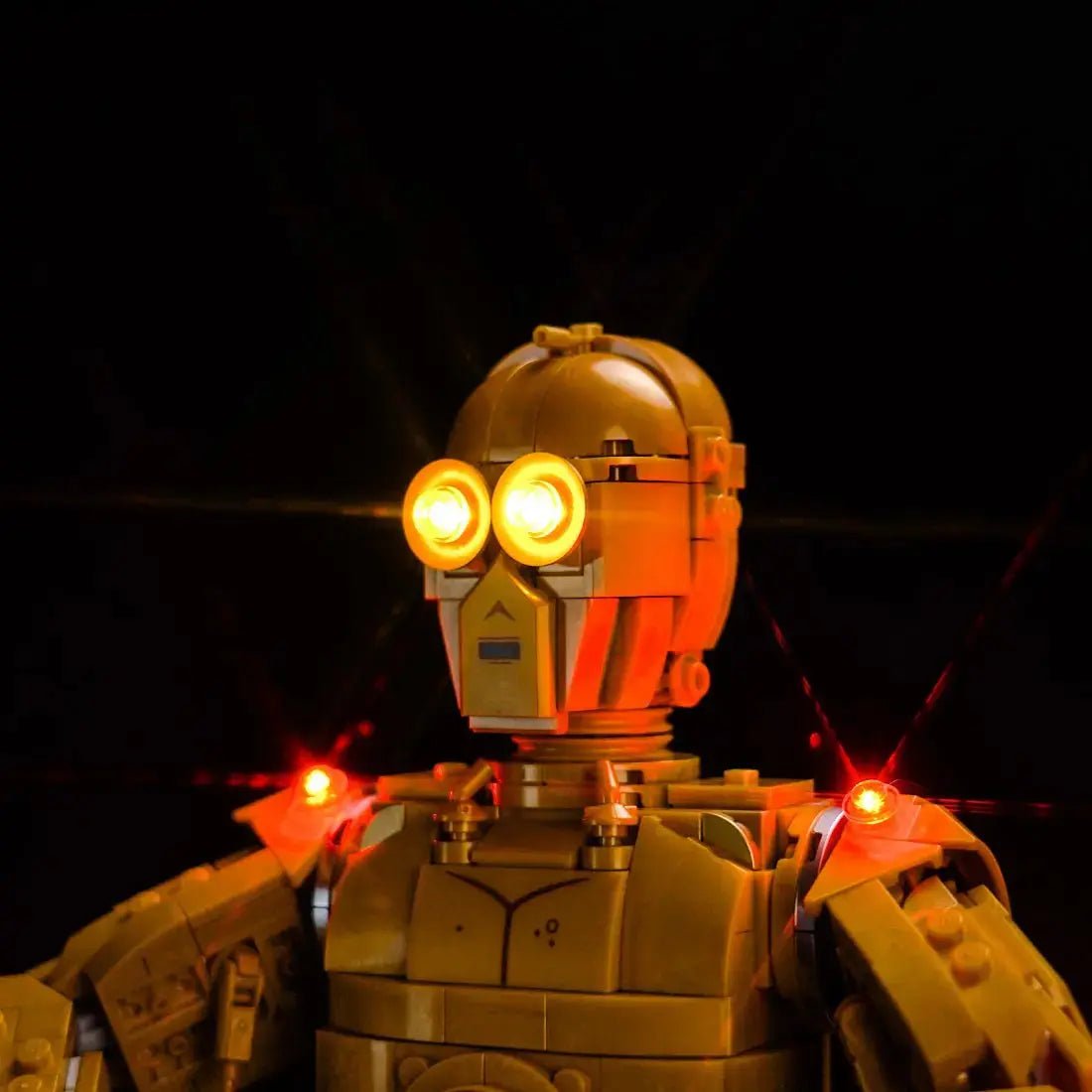 display light kit for LEGO® Star Wars C-3PO #75398, illuminated at night