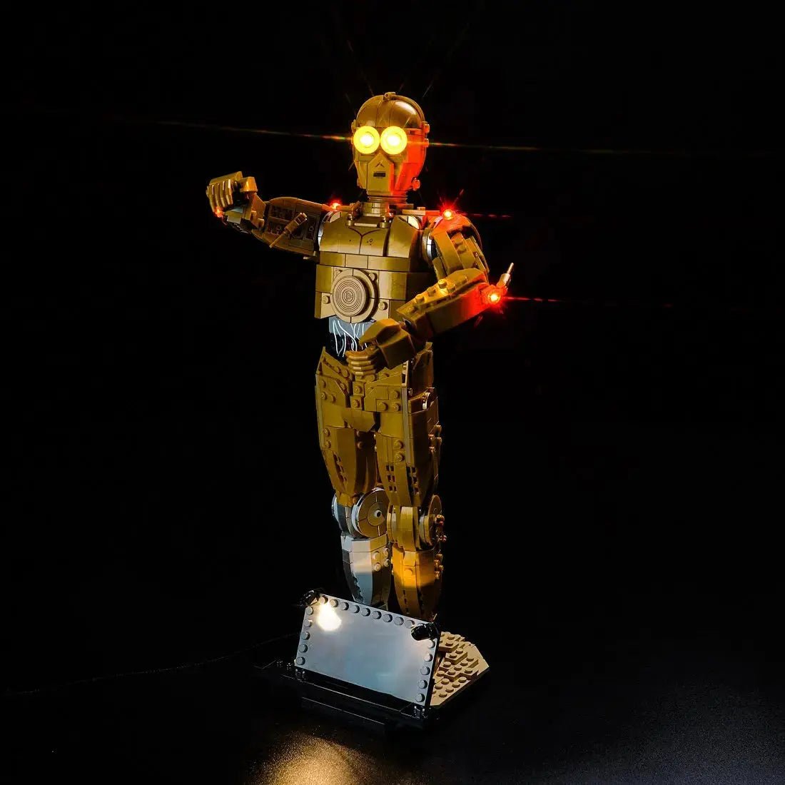 RGB LED light kit for LEGO® Star Wars C-3PO #75398, installed and glowing