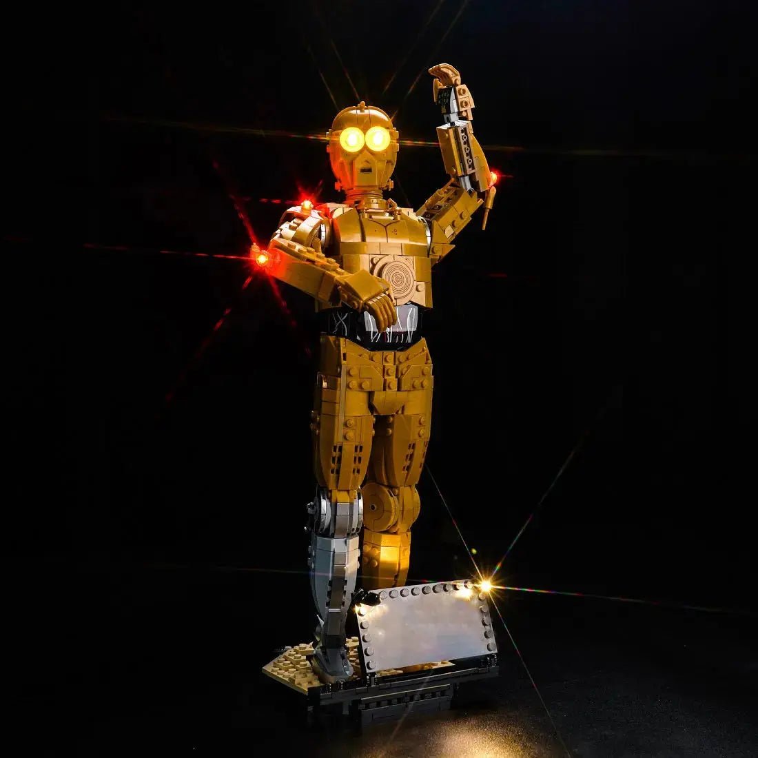 LEGO® Star Wars C-3PO #75398 LED strips and bricks detail, with the LED light kit