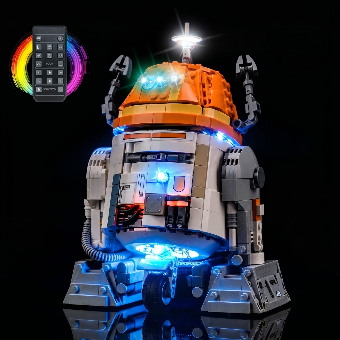 LEGO® Star Wars Chopper (C1-10P) Astromech Droid #75416 — display lighting in a dark room (LED lights)