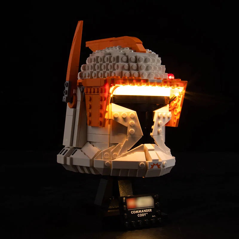 Bright My Bricks LED lights for LEGO® Star Wars Clone Commander Cody Helmet #75350 — before-and-after lighting