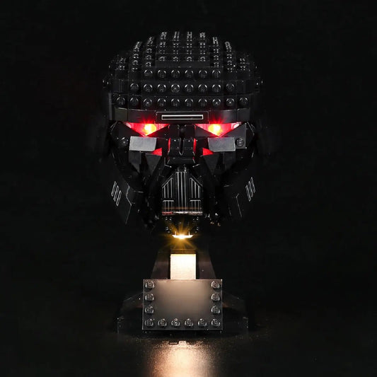 LEGO® Star Wars Dark Trooper Helmet #75343 front view fully lit, with the LED lighting kit