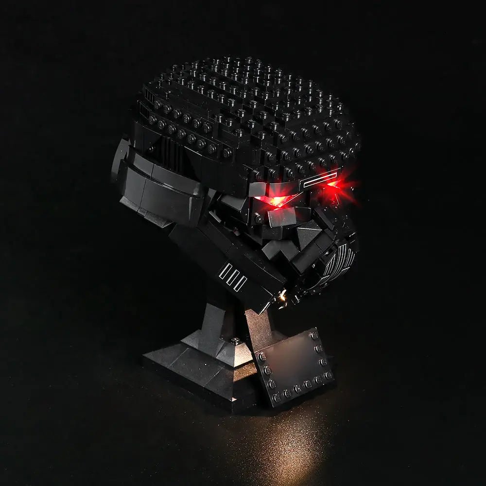 LEGO® Star Wars Dark Trooper Helmet #75343 LED strips and bricks detail, with the DIY LED light kit