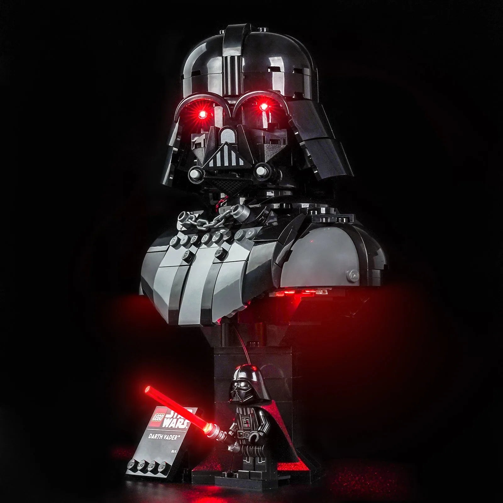 LEGO Star Wars Darth Vader Bust #75439 with LED lights installed