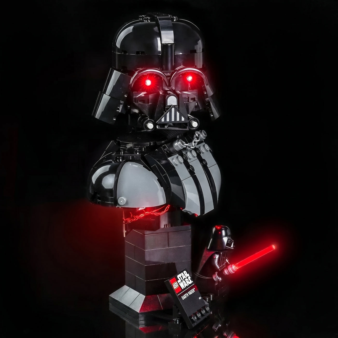 LEGO® Star Wars Darth Vader Bust #75439 — illuminated at night (light kit)