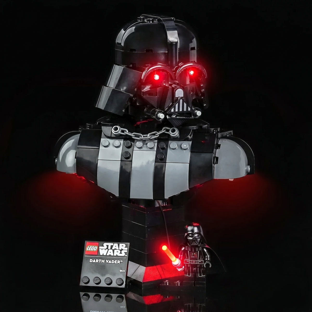 LEGO® Star Wars Darth Vader Bust #75439 close-up of the LED lighting detail, with the LED lights