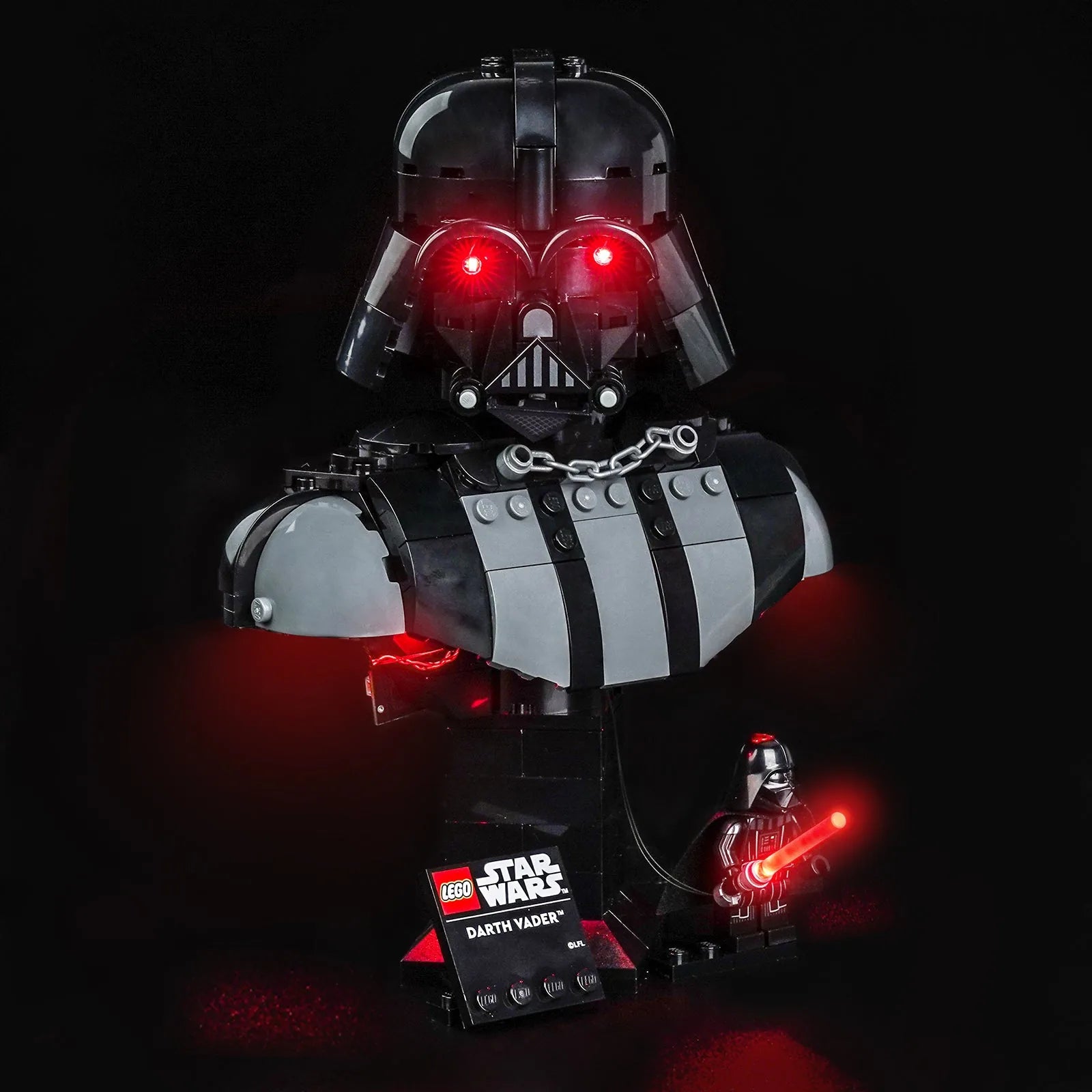 LEGO Star Wars Darth Vader Bust #75439 lit up - front angle