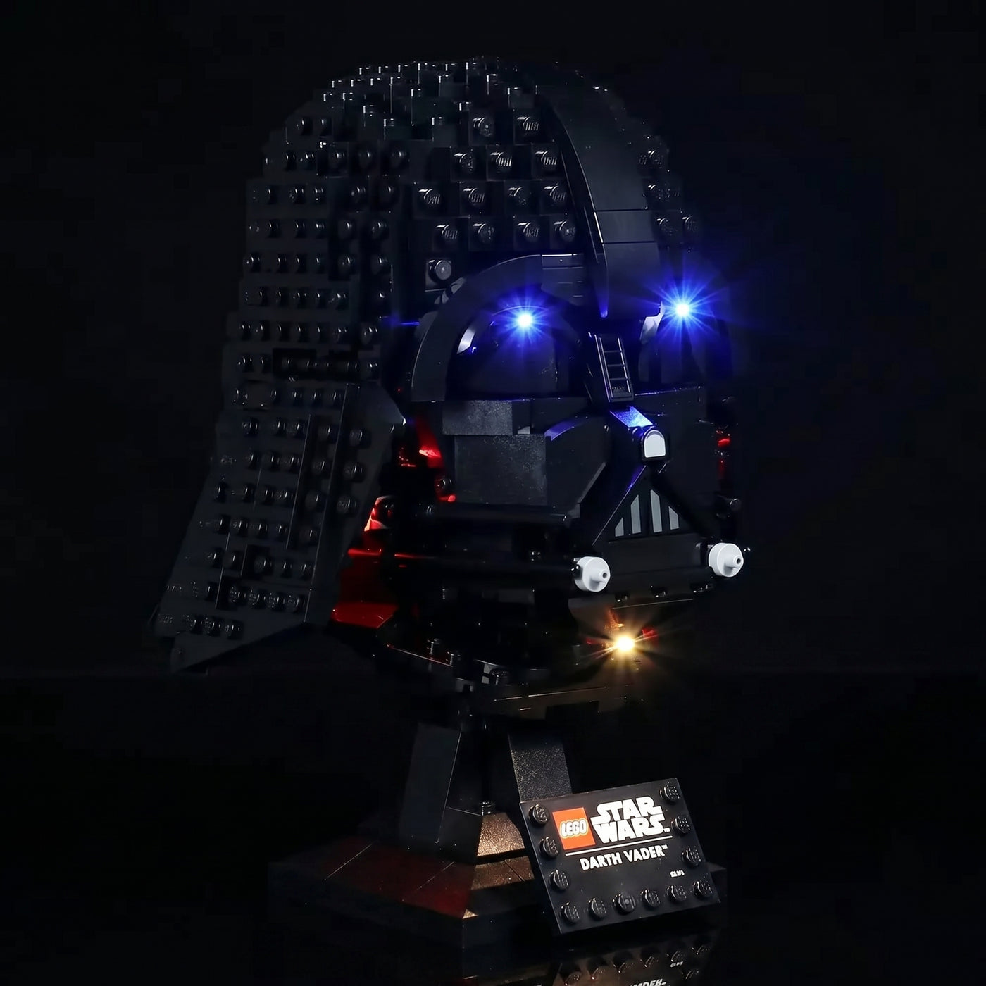 USB-powered LED light kit for LEGO® Star Wars Darth Vader Helmet #75304, before-and-after lighting