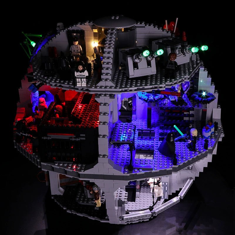 Close-up of LED lights on LEGO Star Wars Death Star #75159