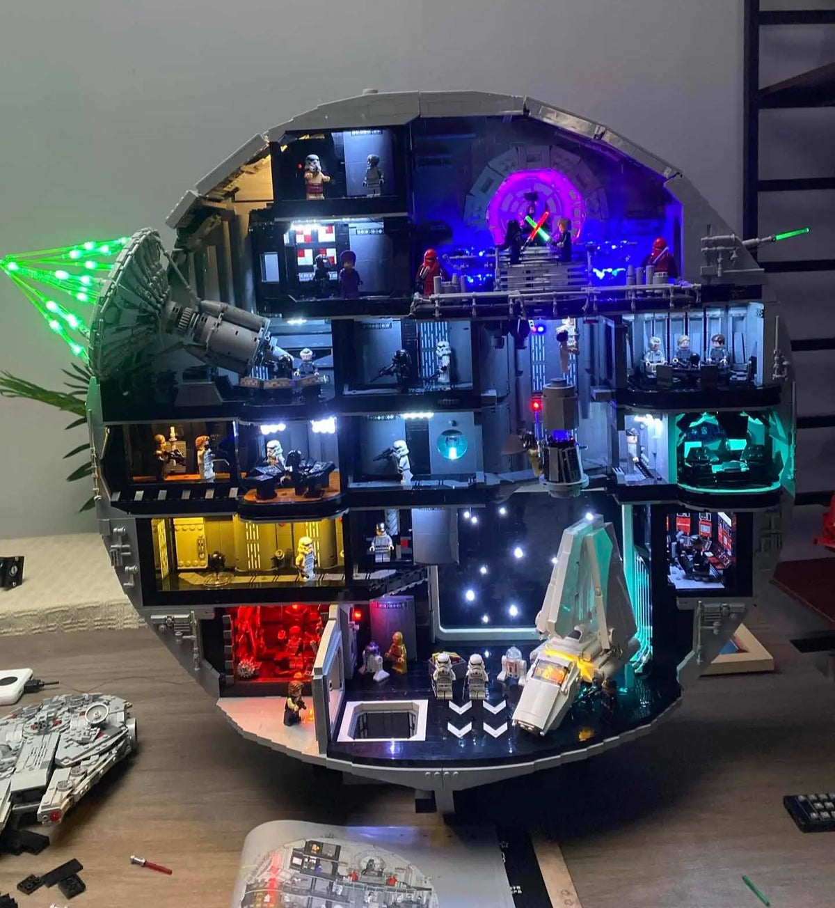 LEGO® Star Wars Death Star #75419 — showcase lighting view (premium LED light kit)