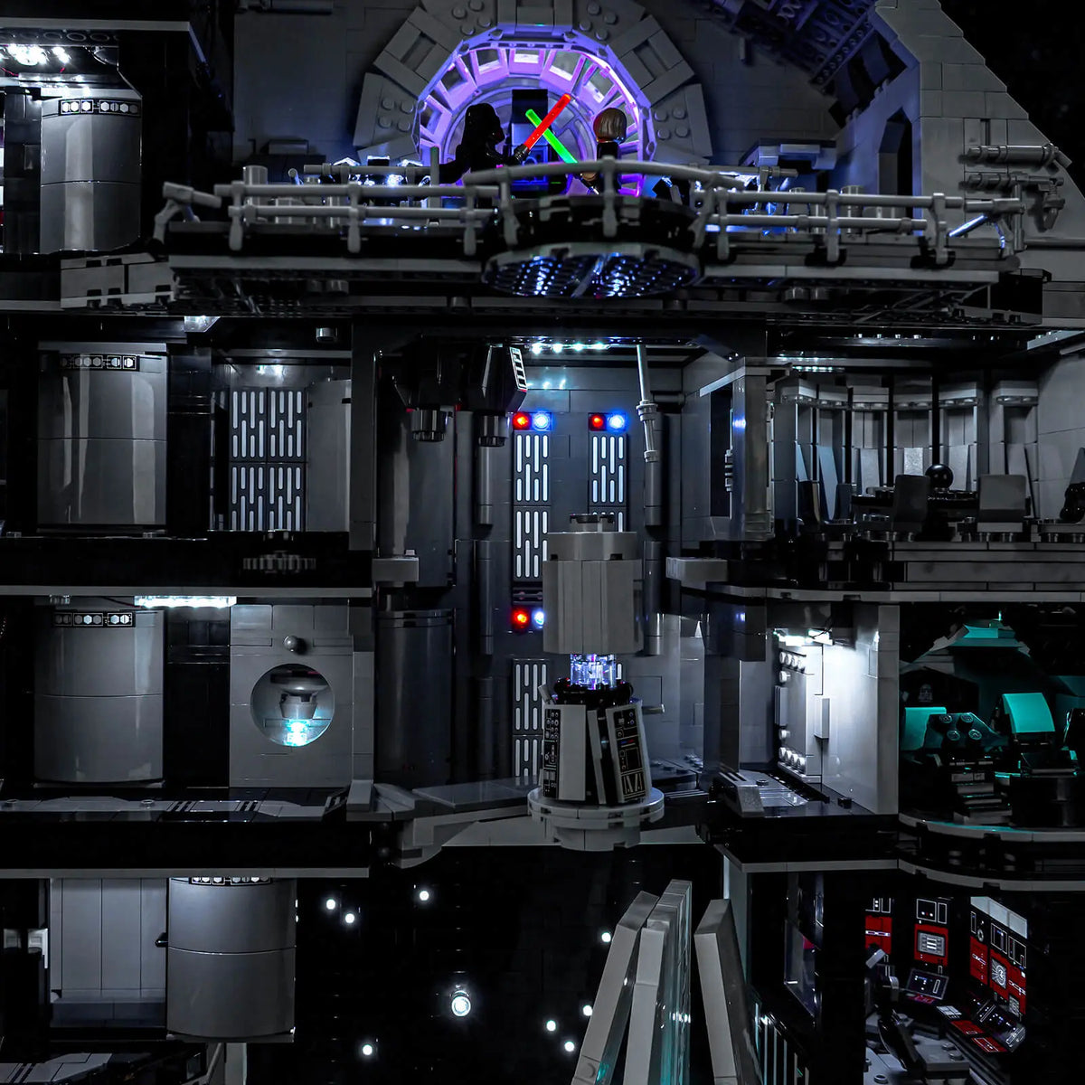 LEGO® Star Wars Death Star #75419 close-up of the LED lighting detail, with the RGB LED light kit