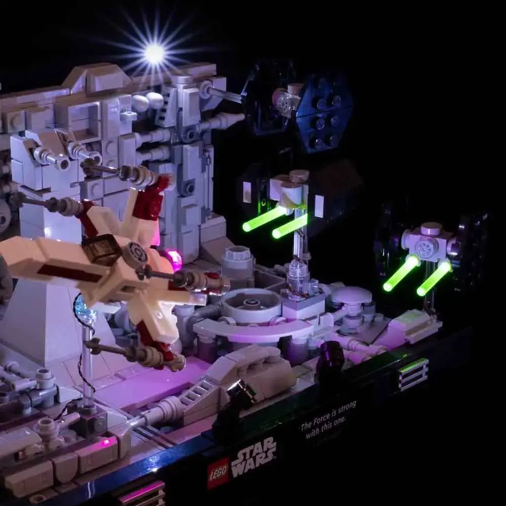 Bright My Bricks LED lights for LEGO® Star Wars Death Star Trench Run Diorama #75329 — lighting effect on the build