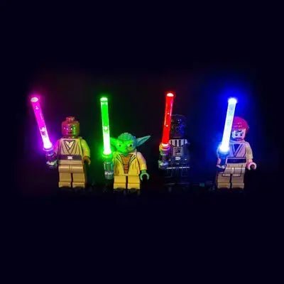 LEGO® Star Wars Death Star Trench Run Diorama #75329 side angle with lights on, with the LED light kit