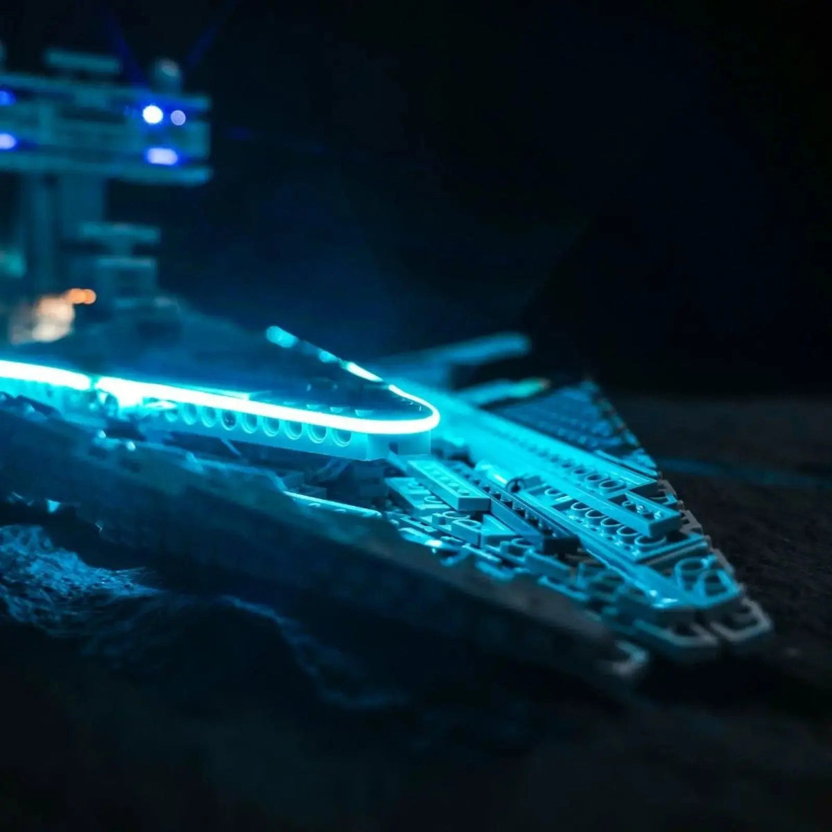 Bright My Bricks premium LED light kit for LEGO® Star Wars Imperial Star Destroyer #75394 — warm LED glow detail