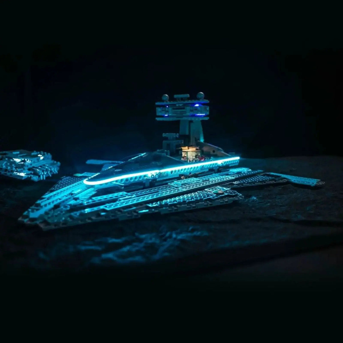 front view fully lit: Bright My Bricks LED light kit for LEGO® Star Wars Imperial Star Destroyer #75394