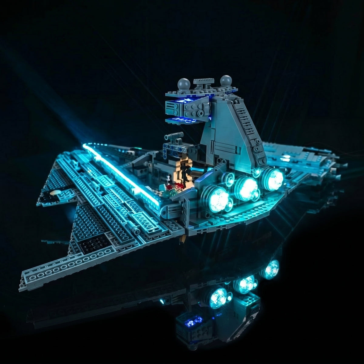 illuminated at night: Bright My Bricks DIY LED light kit for LEGO® Star Wars Imperial Star Destroyer #75394