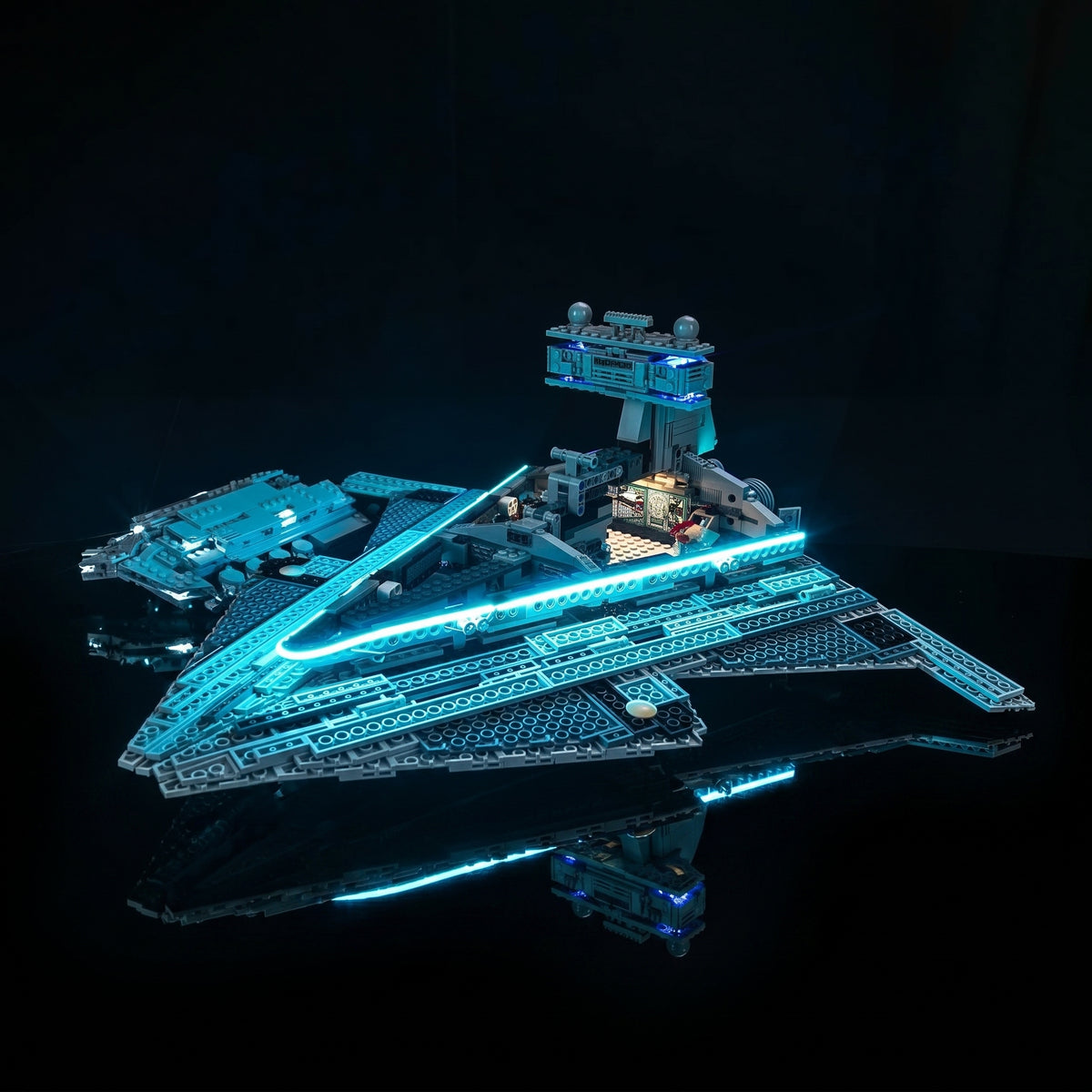 Bright My Bricks premium LED light kit for LEGO® Star Wars Imperial Star Destroyer #75394 — lighting effect on the build