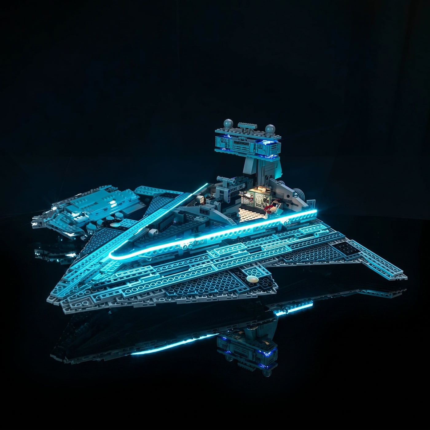 Bright My Bricks premium LED light kit for LEGO® Star Wars Imperial Star Destroyer #75394 — lighting effect on the build