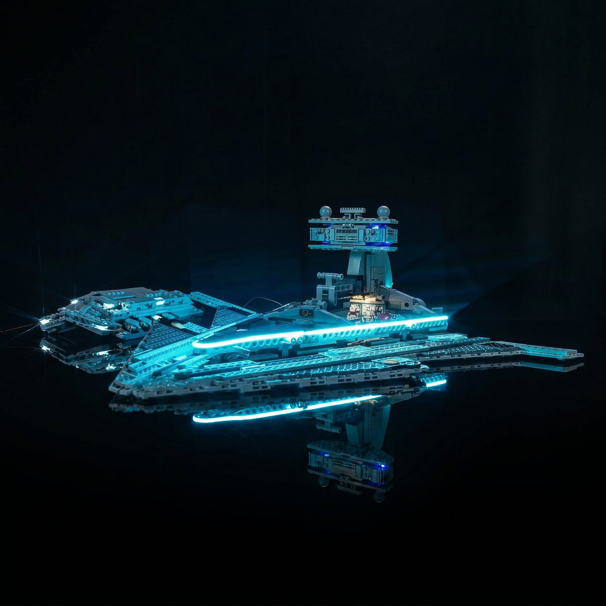 illuminated at night: Bright My Bricks LED lighting kit for LEGO® Star Wars Imperial Star Destroyer #75394