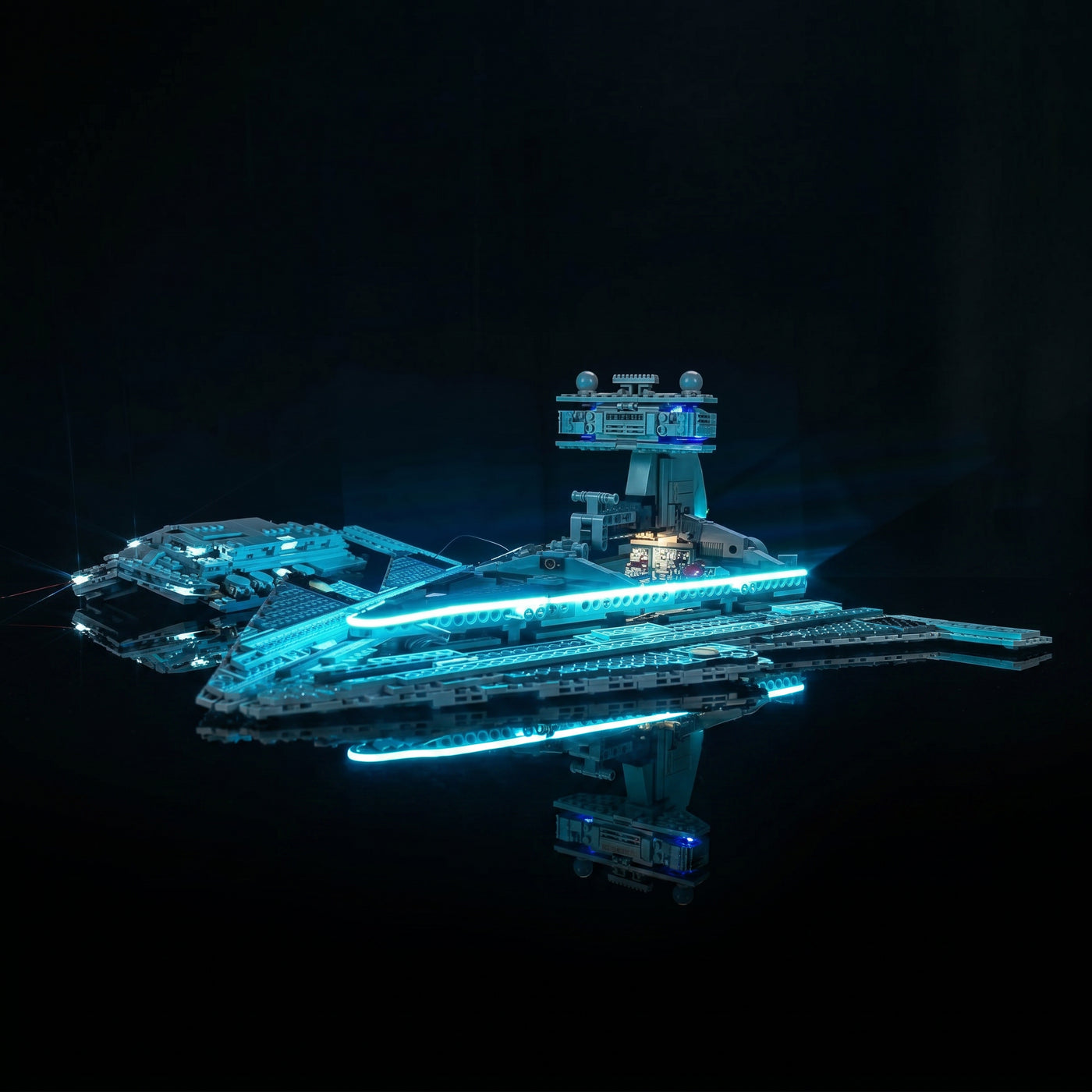 illuminated at night: Bright My Bricks LED lighting kit for LEGO® Star Wars Imperial Star Destroyer #75394