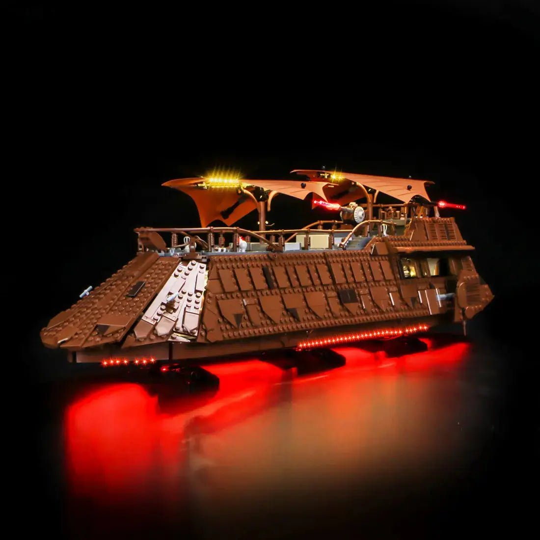 Close-up of LED lights on LEGO Star Wars Jabba's Sail Barge #75397