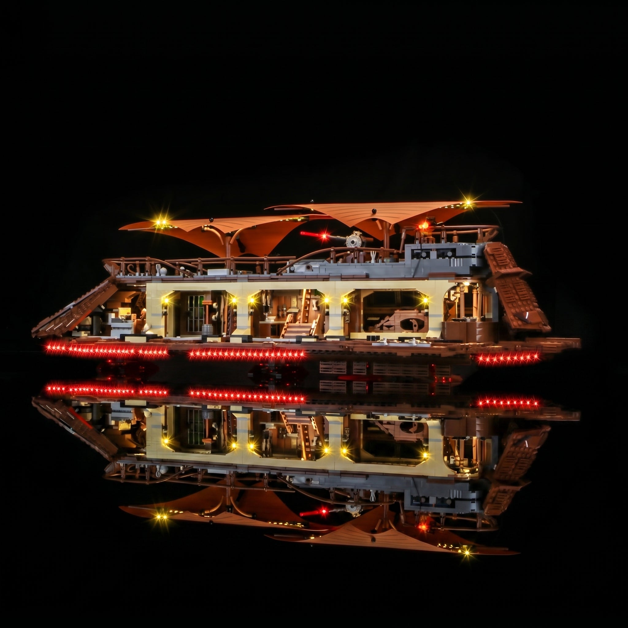 LEGO® Star Wars Jabba's Sail Barge #75397 LED strips and bricks detail, with the custom LED lighting