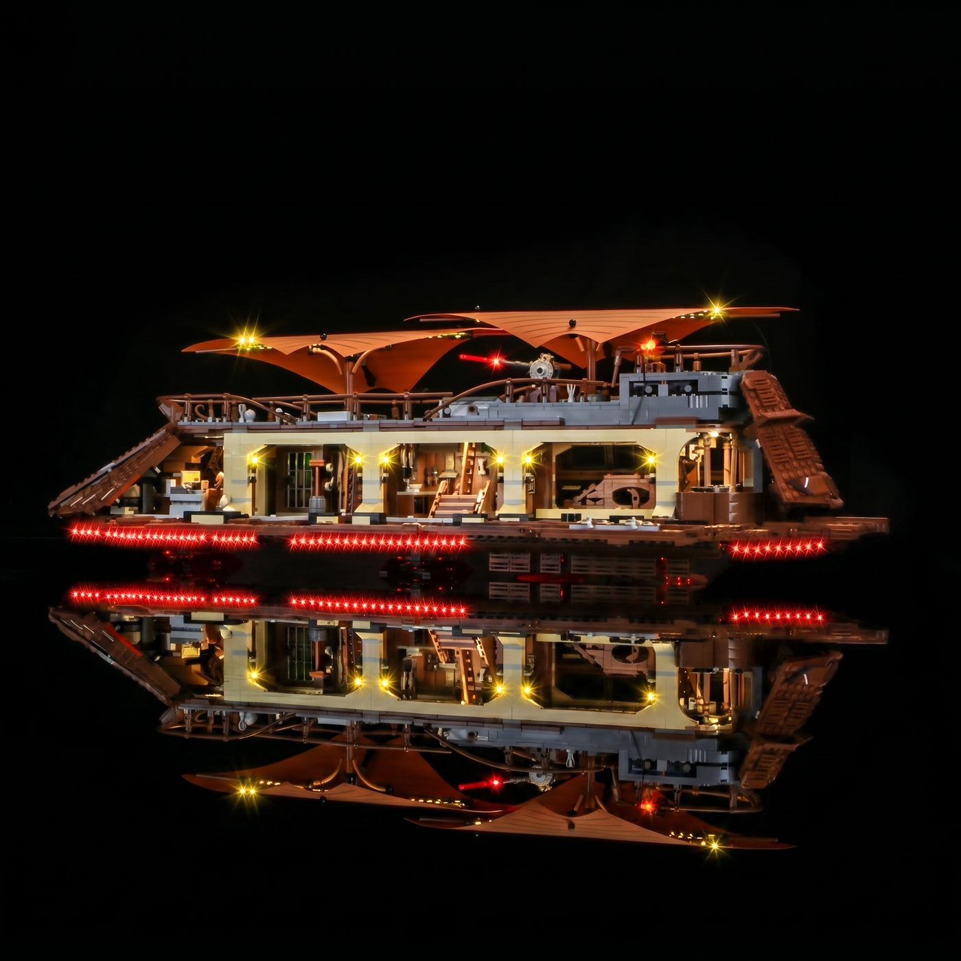 LEGO® Star Wars Jabba's Sail Barge #75397 LED strips and bricks detail, with the custom LED lighting