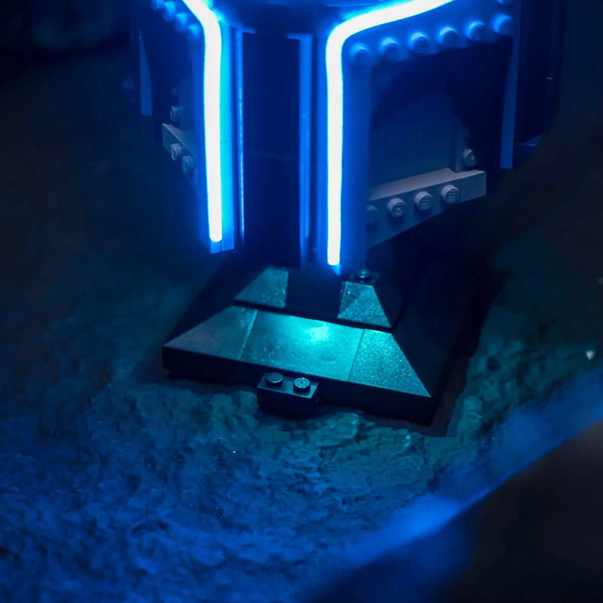 LEGO® Star Wars Jango Fett Helmet #75408 installed and glowing, with the USB-powered LED light kit