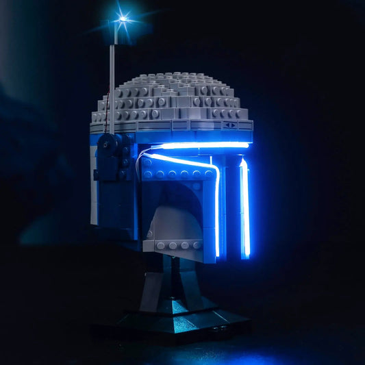 LEGO® Star Wars Jango Fett Helmet #75408 — lighting effect on the build (USB-powered LED light kit)