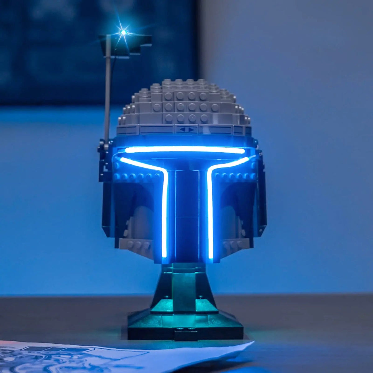 LEGO® Star Wars Jango Fett Helmet #75408 — front view fully lit (light kit)