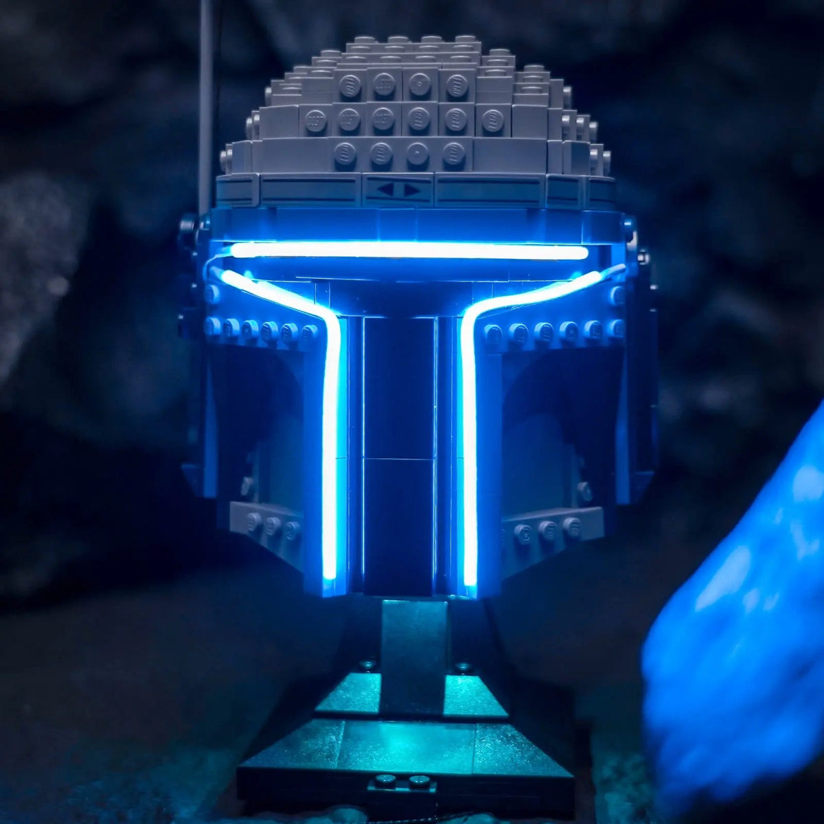 Bright My Bricks USB-powered LED light kit for LEGO® Star Wars Jango Fett Helmet #75408 — installed and glowing