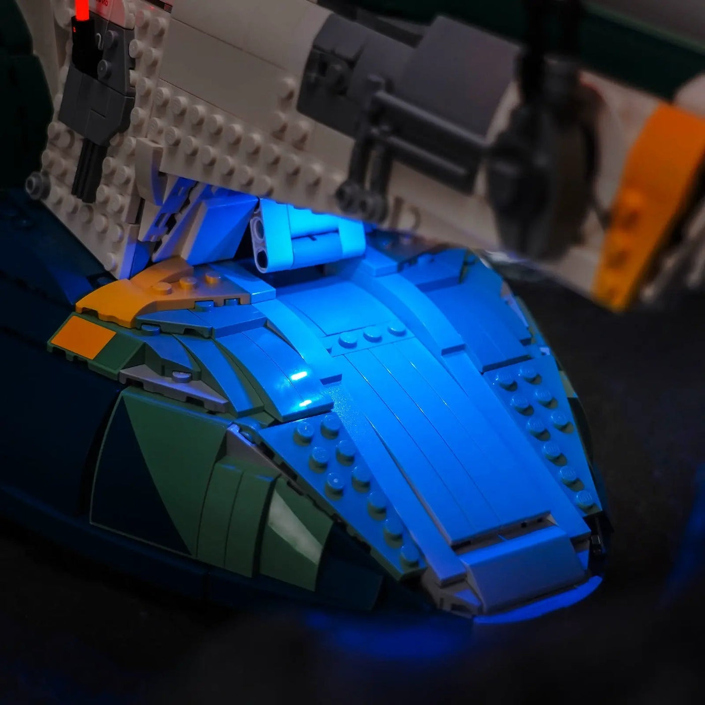 Bright My Bricks LED lighting kit for LEGO® Star Wars Jango Fett’s Firespray-Class Starship #75409 — LED kit powered on