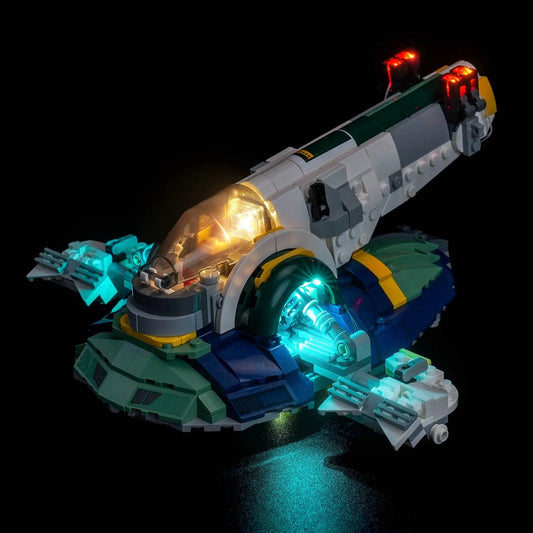 Bright My Bricks display light kit for LEGO® Star Wars Jango Fett's Starship #75433 — display lighting in a dark room