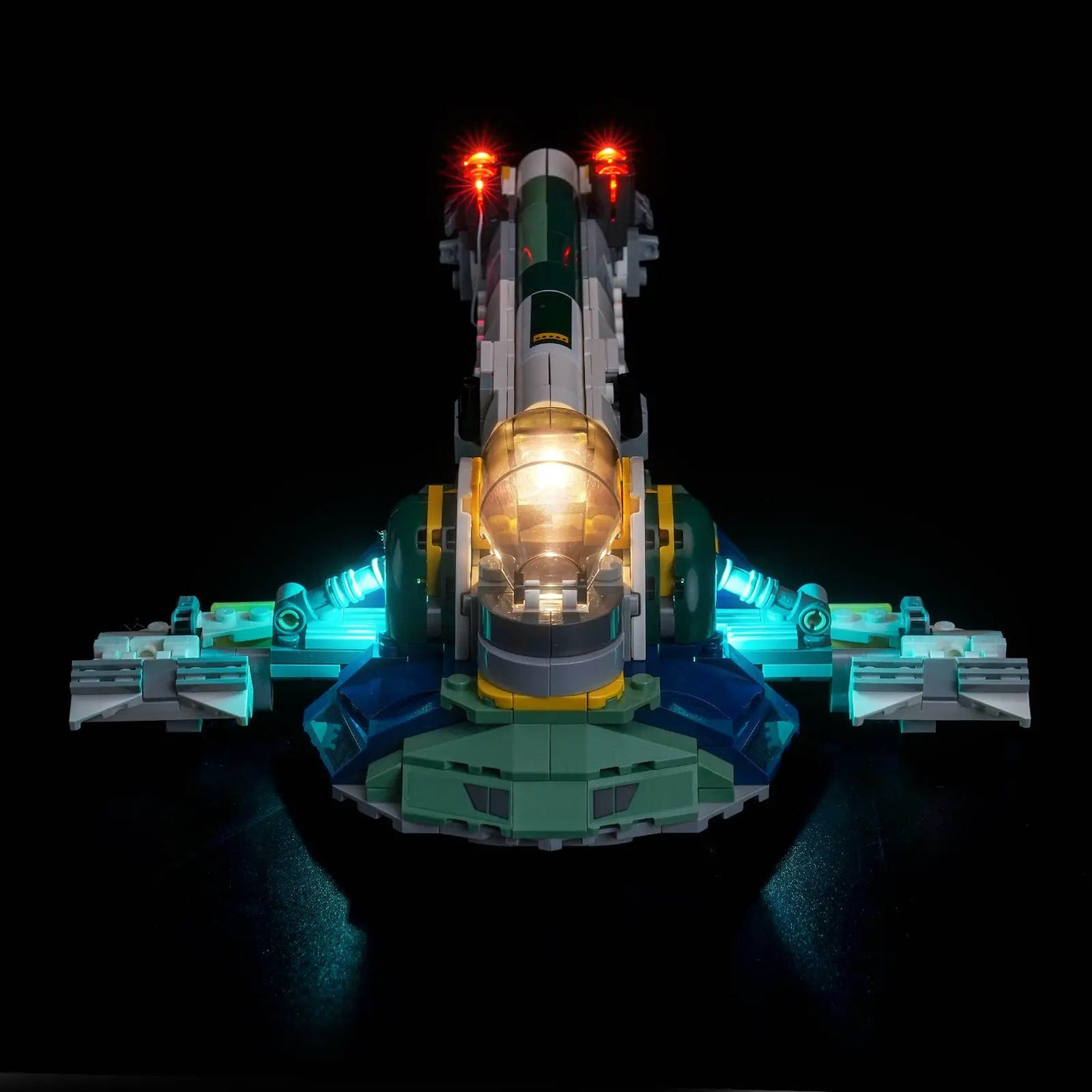illuminated at night: Bright My Bricks RGB LED light kit for LEGO® Star Wars Jango Fett's Starship #75433
