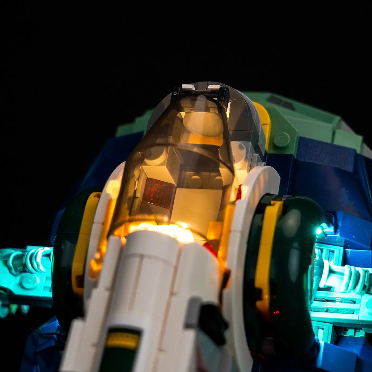 LEGO® Star Wars Jango Fett's Starship #75433 brightened interior detail, with the DIY LED light kit