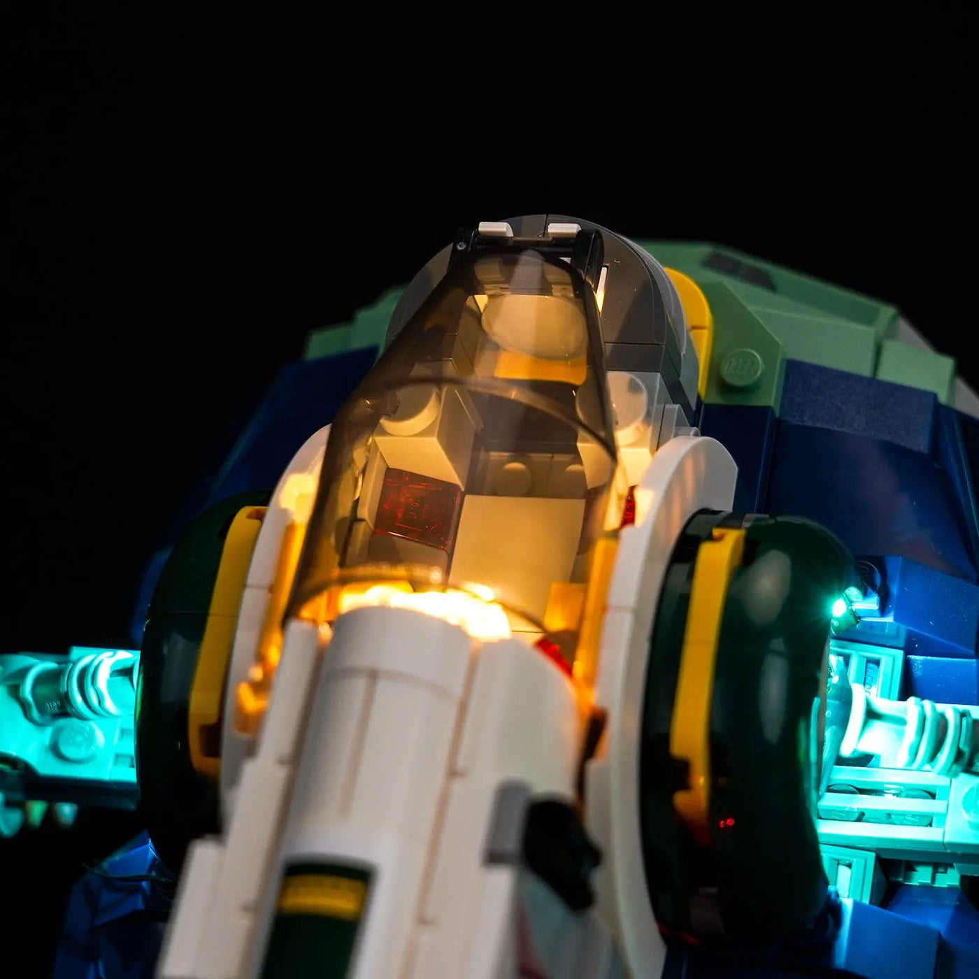 LEGO® Star Wars Jango Fett's Starship #75433 brightened interior detail, with the DIY LED light kit