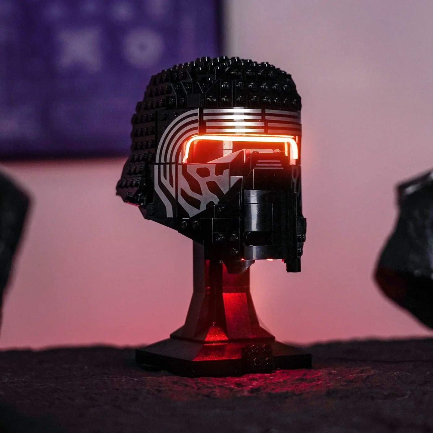 LEGO® Star Wars Kylo Ren Helmet #75415 LED kit powered on, with the LED light kit
