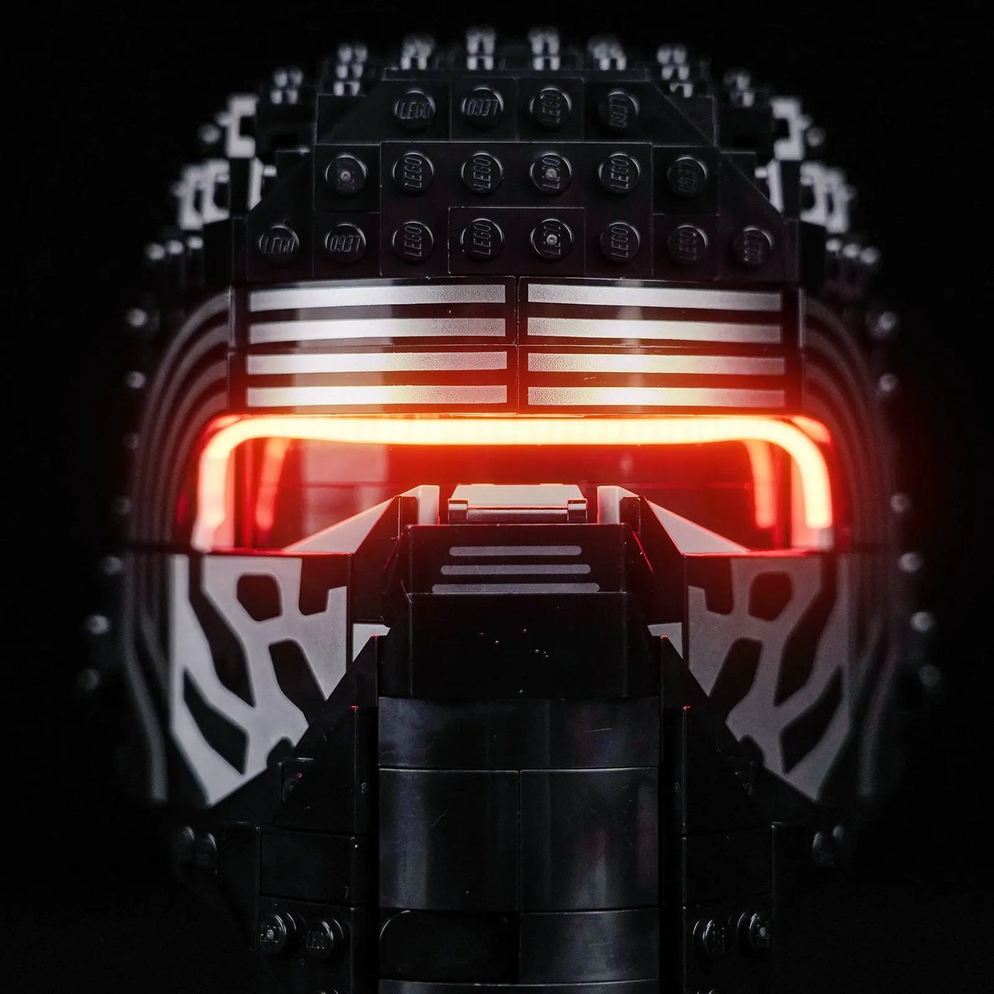 LEGO® Star Wars Kylo Ren Helmet #75415 LED kit powered on, with the custom LED lighting