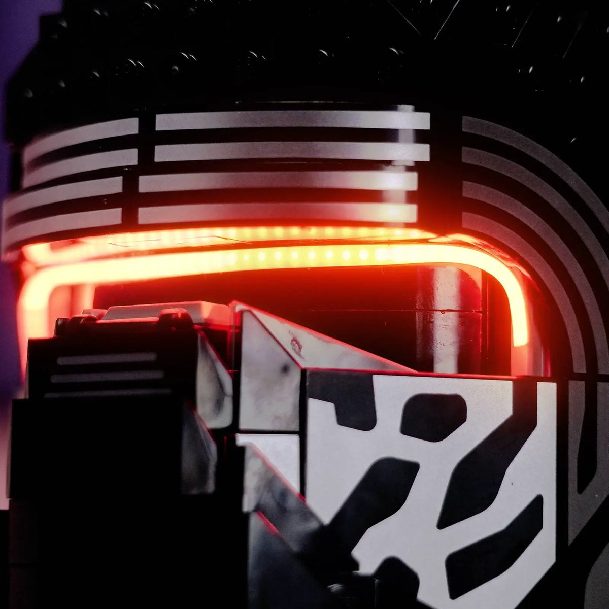 LED lighting kit for LEGO® Star Wars Kylo Ren Helmet #75415, illuminated at night